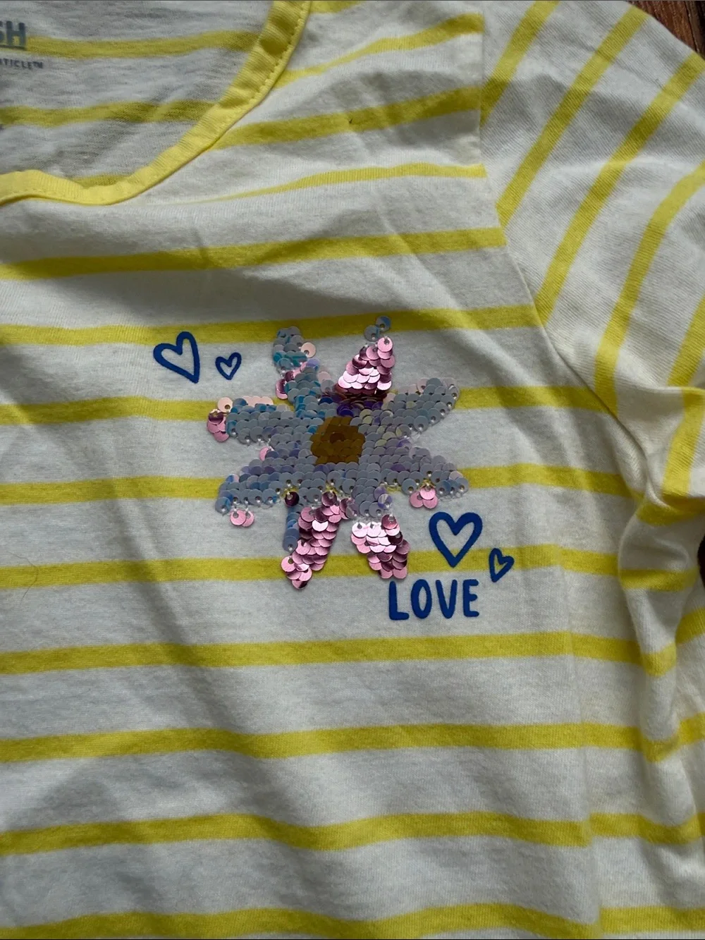 OshKosh B'gosh Yellow & White Striped Long Sleeve Top with Heart Sequin